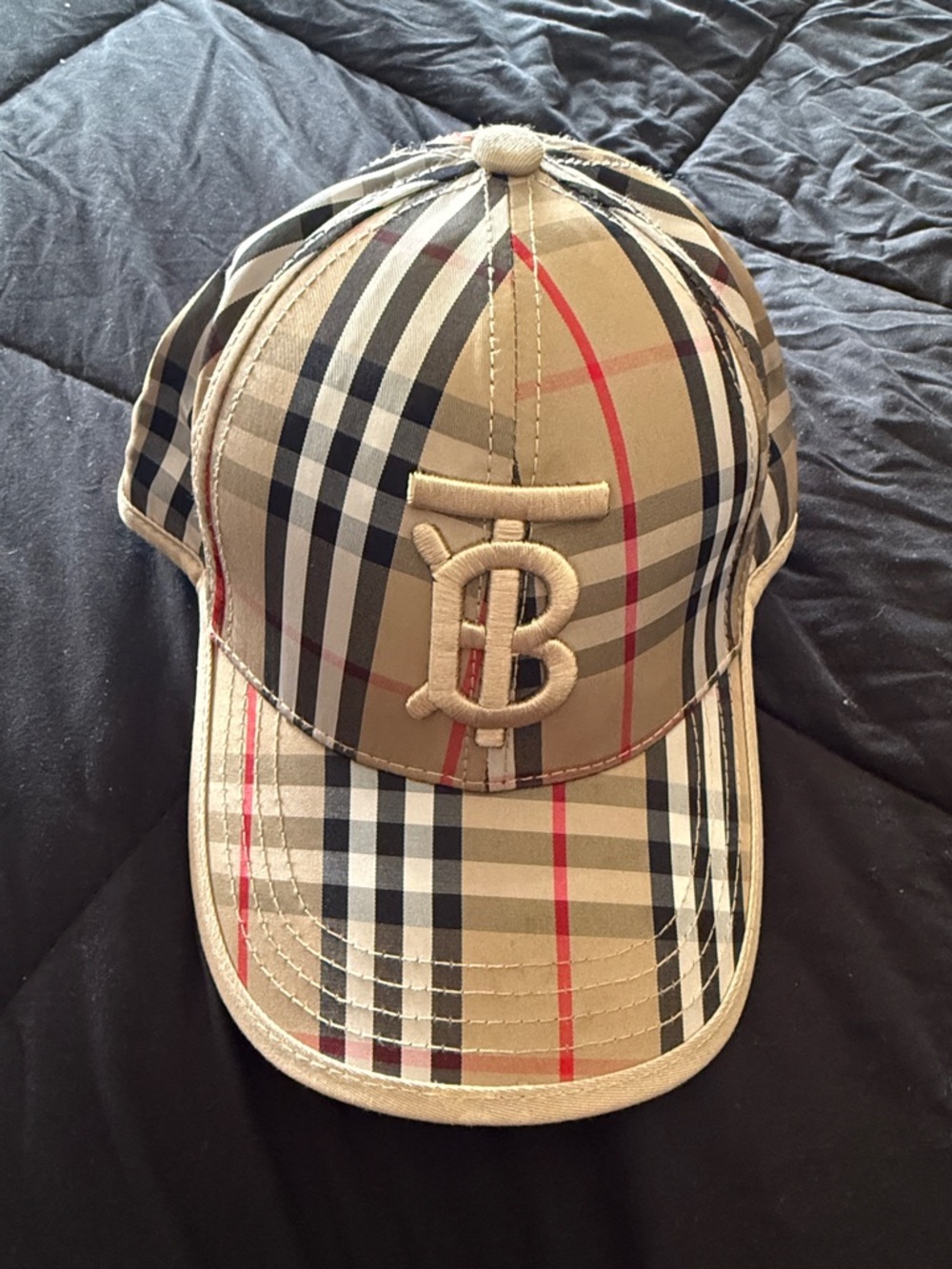 Burberry Beige Nova Check Cap with Black and Red Accents